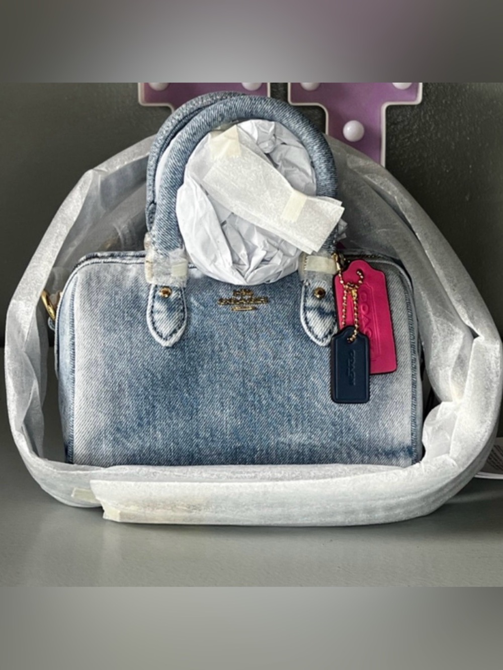 Coach Loved Denim Mini Rowan Satchel with Charms NWT